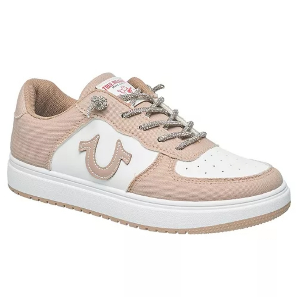 True Religion Blush Pink White Court Sneakers NWT Glitter Laces Size 8